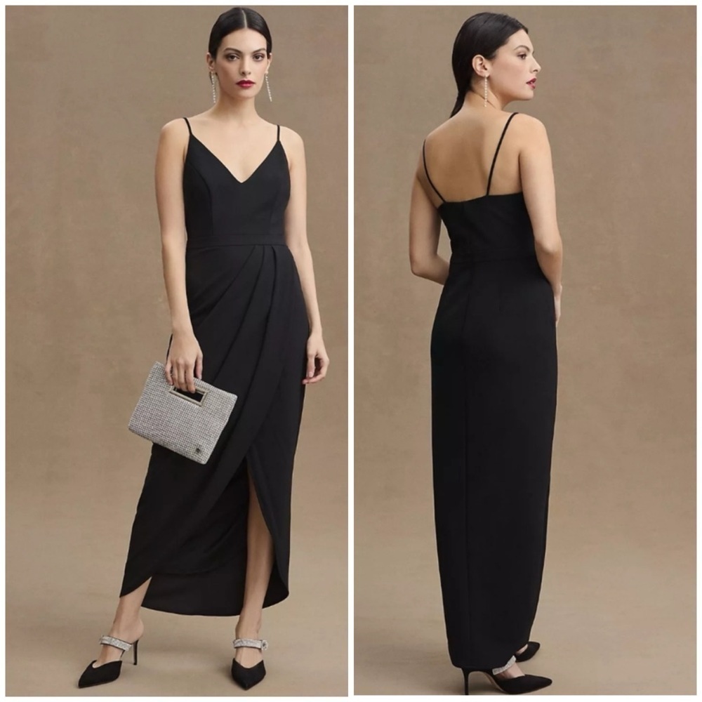 BHLDN Lyra V-Neck Faux-Wrap Stretch Crepe Midi Dress - Picture 1 of 15